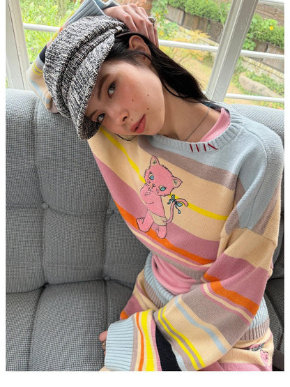 sancco house Colorful Striped Hand Stitched Cropped Women&