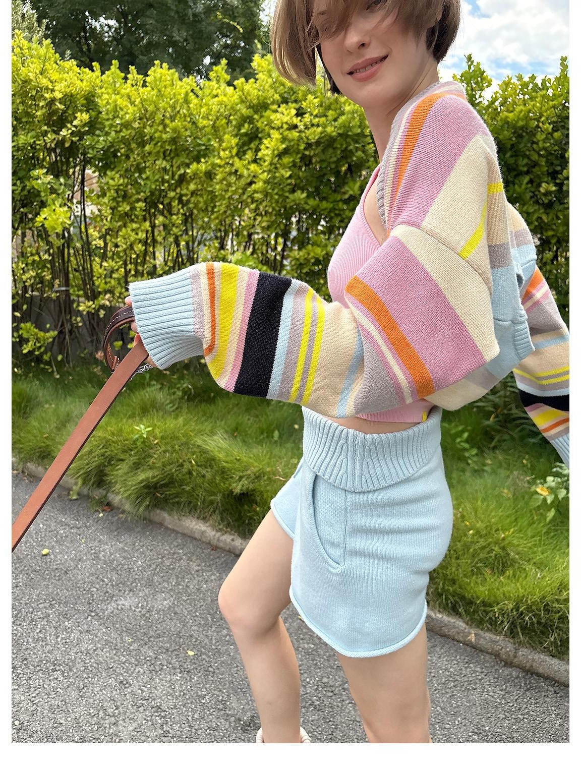 sancco house Colorful Striped Hand Stitched Cropped Women&