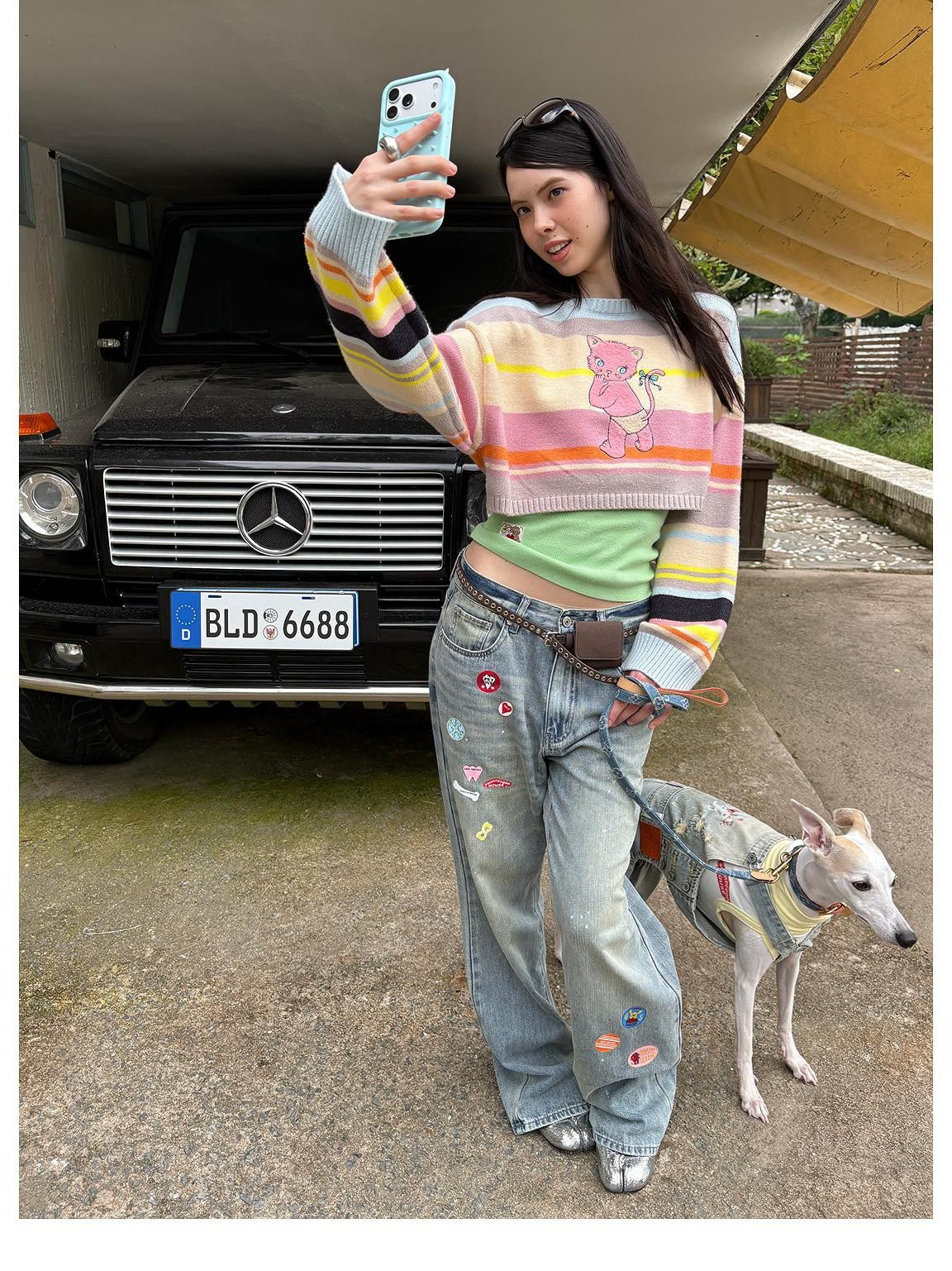 sancco house Colorful Striped Hand Stitched Cropped Women&