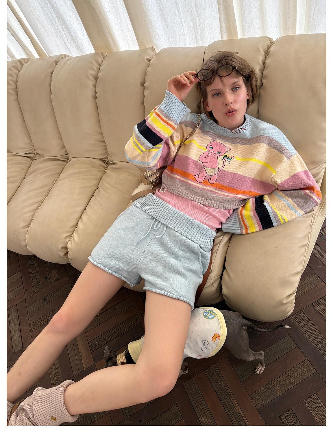 sancco house Colorful Striped Hand Stitched Cropped Women&