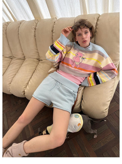 sancco house Colorful Striped Hand Stitched Cropped Women&