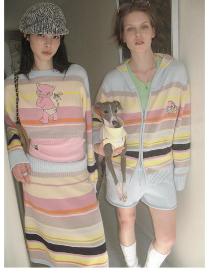 sancco house Colorful Striped Hand Stitched Cropped Women&