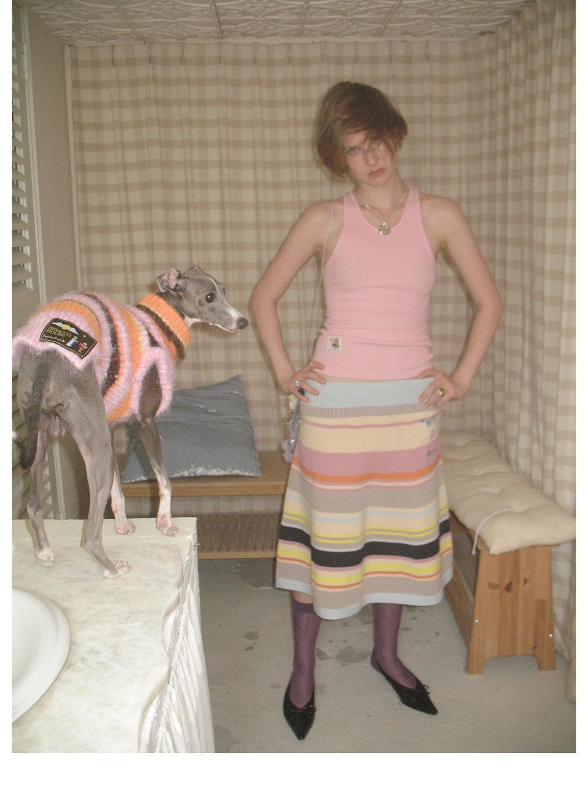 sancco house Colorful Striped Hand Stitched Cropped Women&