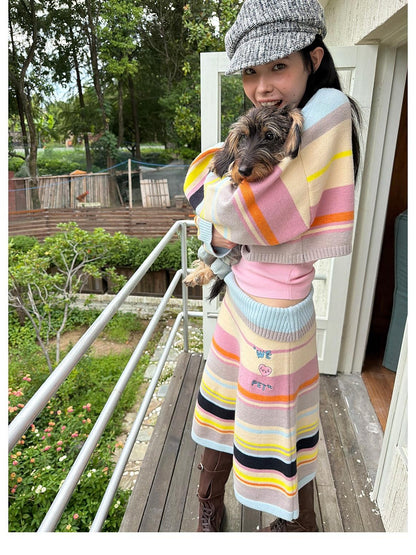 sancco house Colorful Striped Hand Stitched Cropped Women&