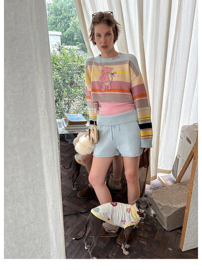 sancco house Colorful Striped Hand Stitched Cropped Women&