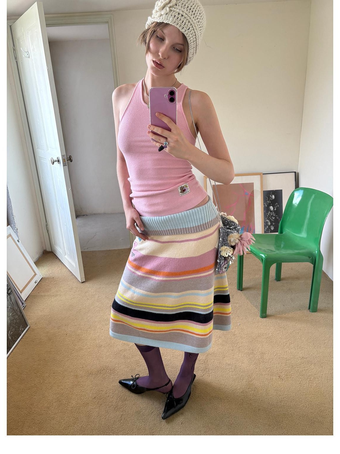 sancco house Colorful Striped Hand Stitched Cropped Women&