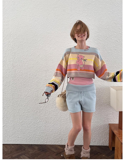sancco house Colorful Striped Hand Stitched Cropped Women&
