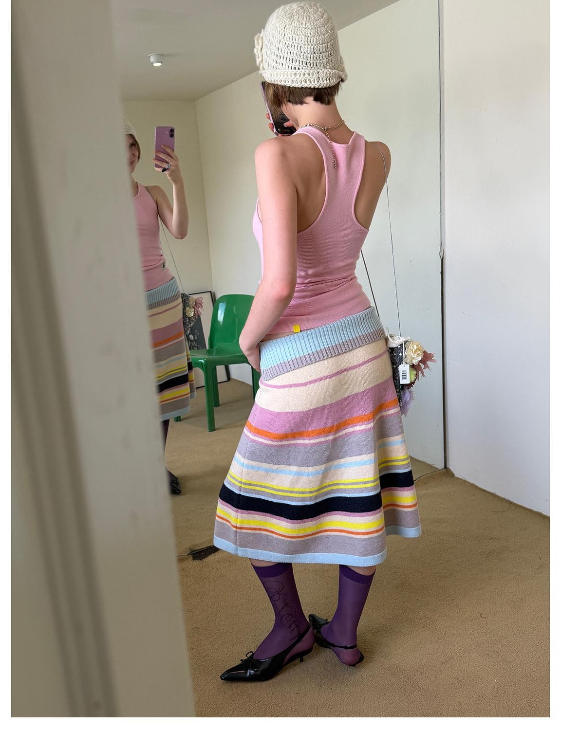 sancco house Colorful Striped Hand Stitched Cropped Women&