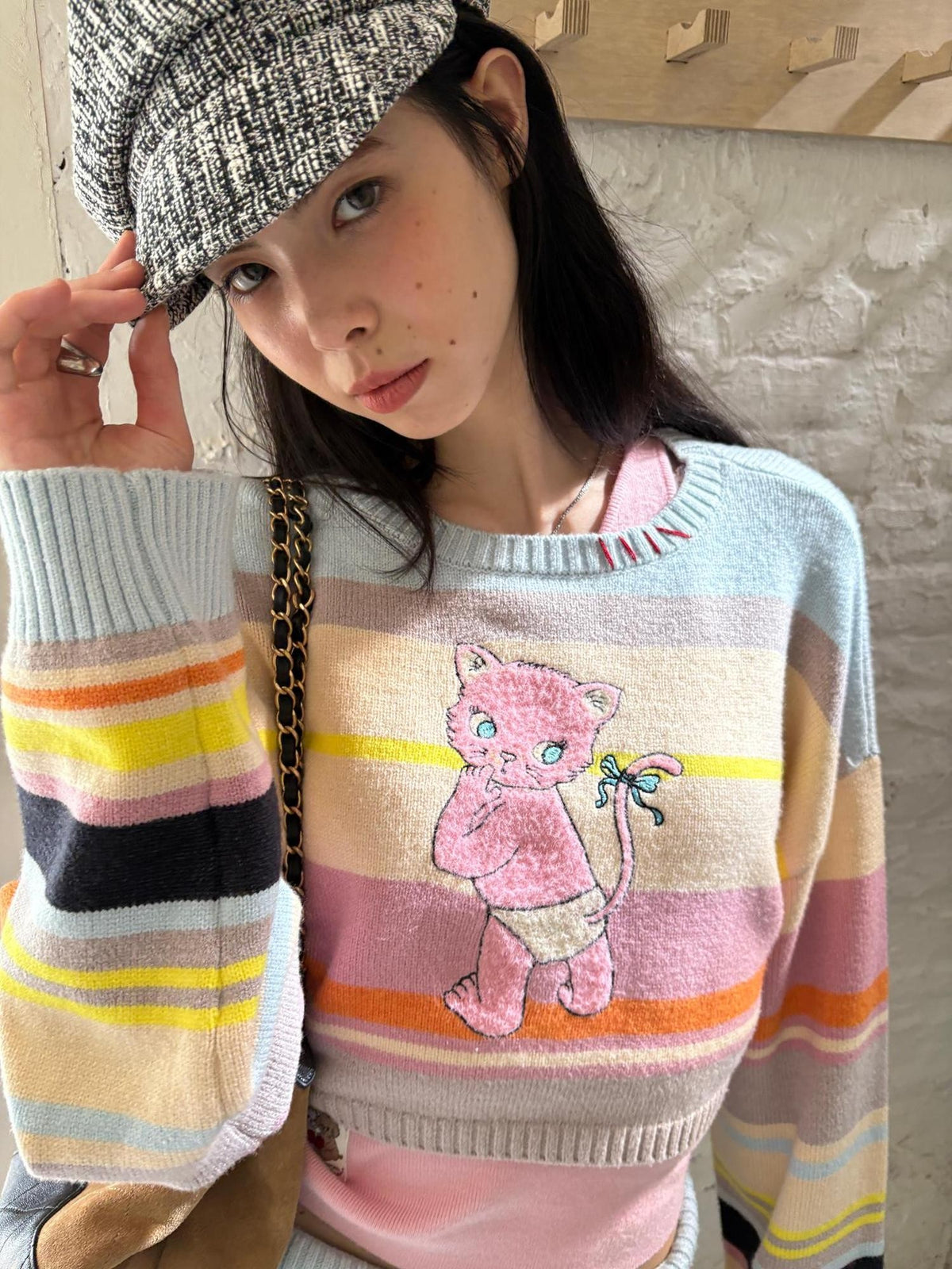 sancco house Colorful Striped Hand Stitched Cropped Women&