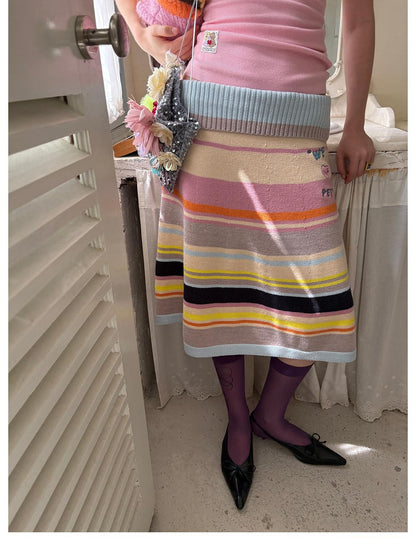 sancco house Colorful Striped Hand Stitched Cropped Women&