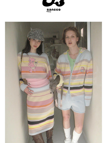sancco house Colorful Striped Hand Stitched Cropped Women&