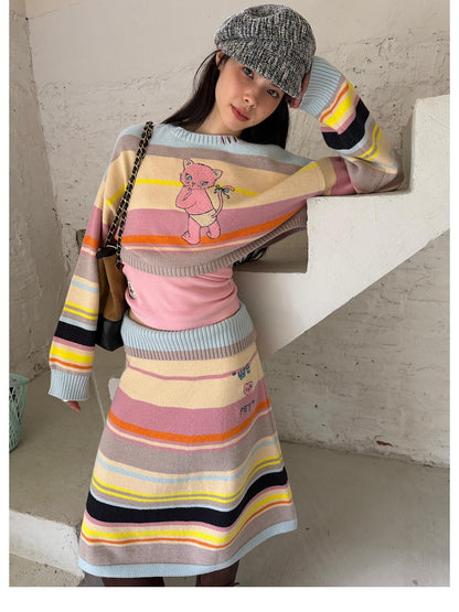 sancco house Colorful Striped Hand Stitched Cropped Women&