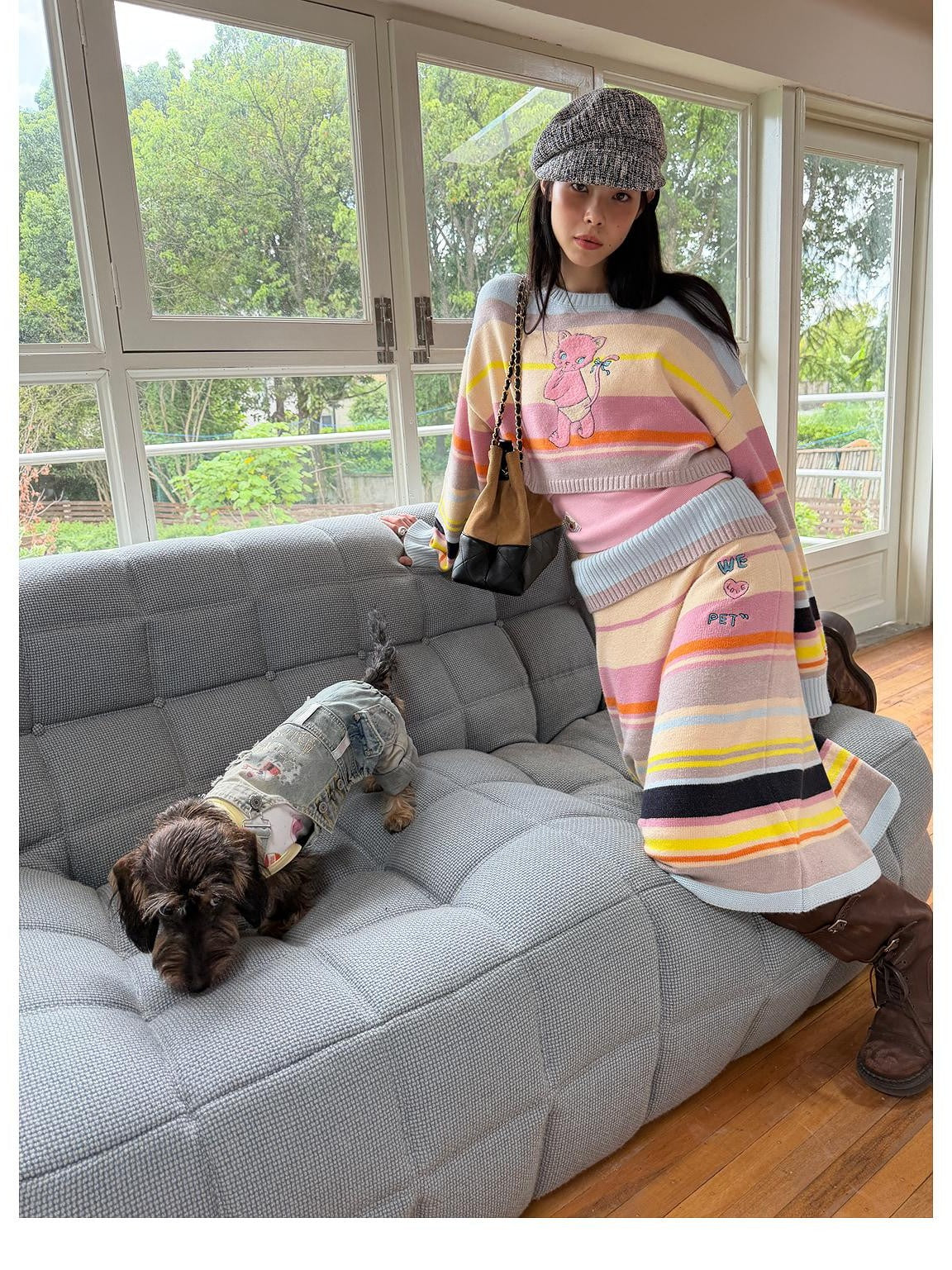 sancco house Colorful Striped Hand Stitched Cropped Women&