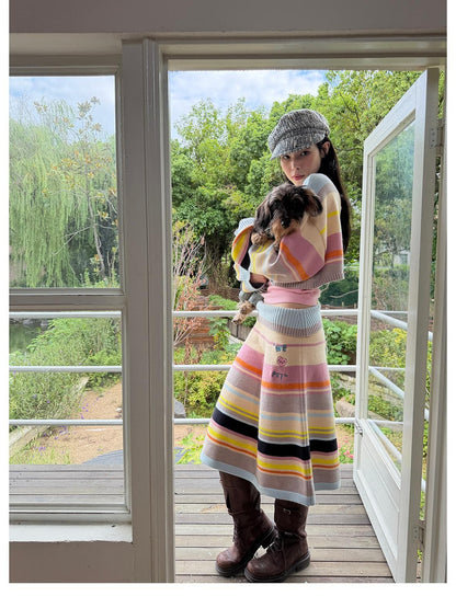 sancco house Colorful Striped Hand Stitched Cropped Women&