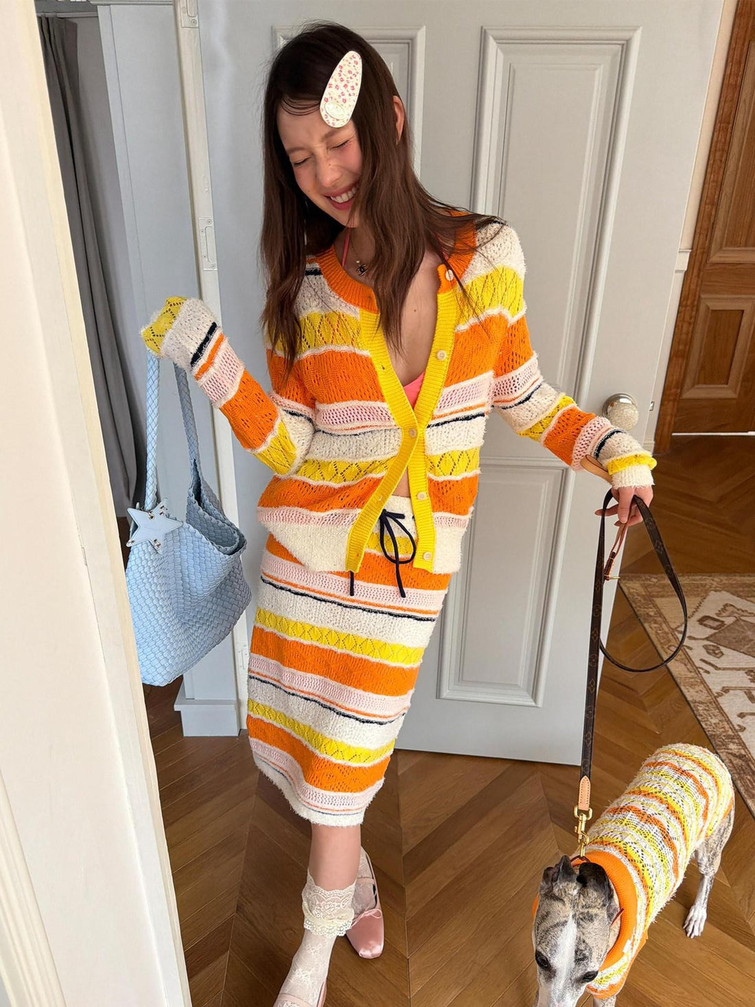 sancco house Colorful Striped Openwork Colorblock Knitted Women&