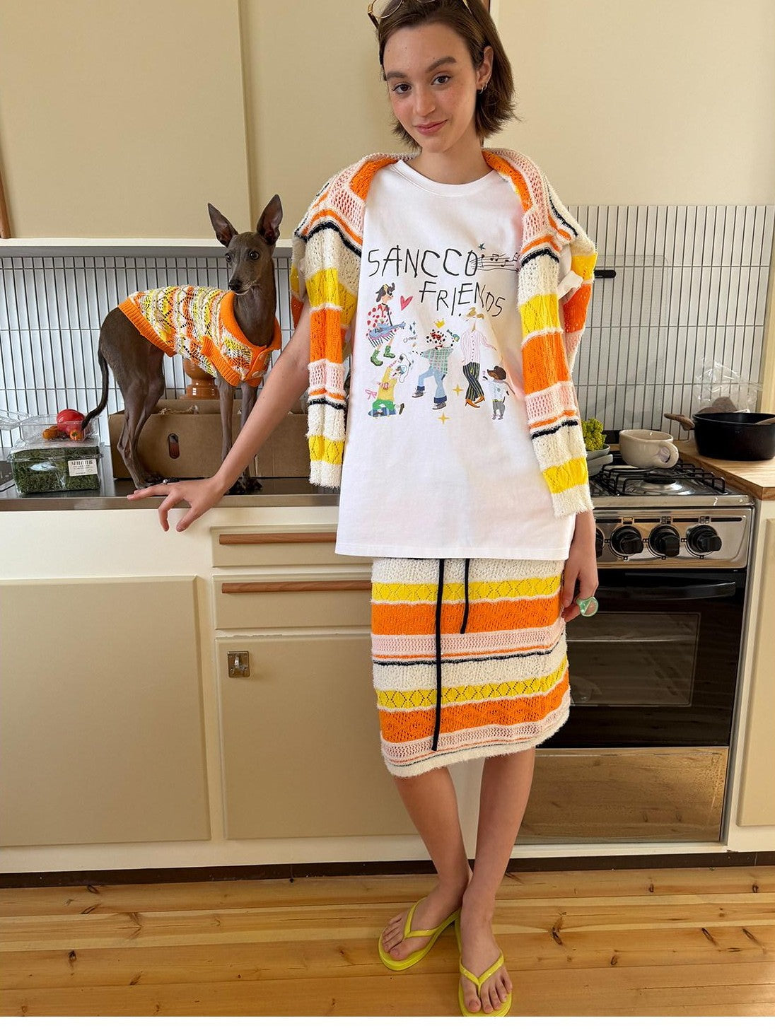 sancco house Colorful Striped Openwork Colorblock Knitted Women&