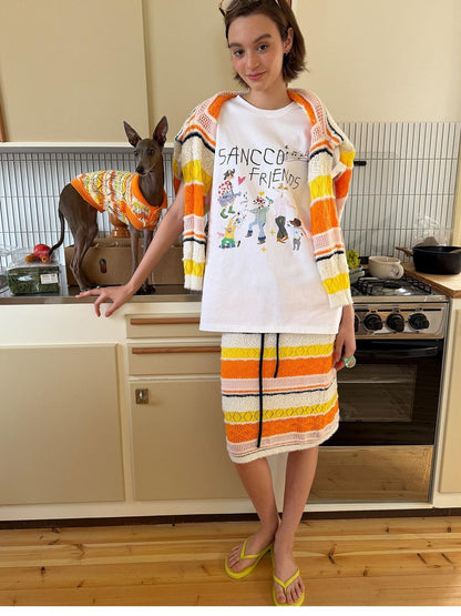sancco house Colorful Striped Openwork Colorblock Knitted Women&