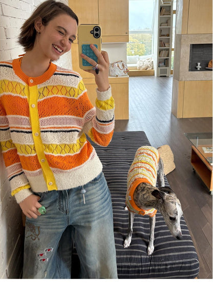 sancco house Colorful Striped Openwork Colorblock Knitted Women&