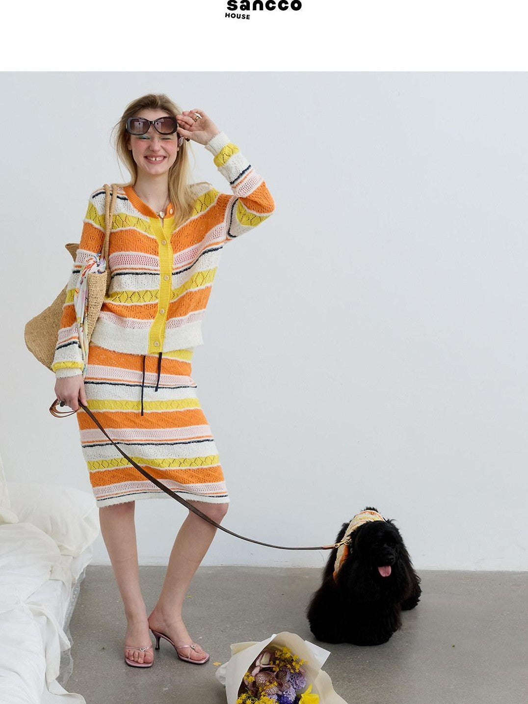 sancco house Colorful Striped Openwork Colorblock Knitted Women&