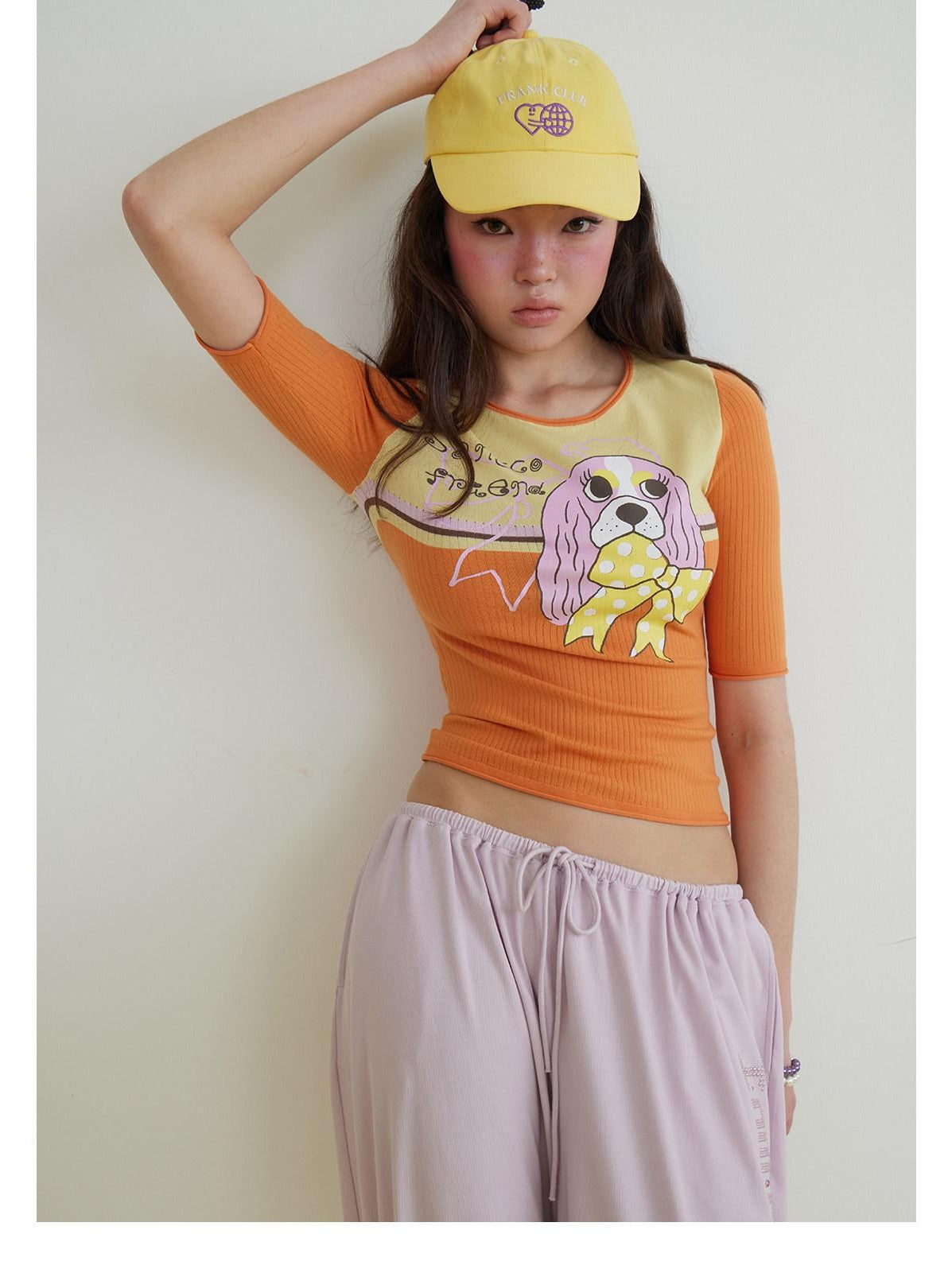 sancco house Contrast Print Rolled Hem Slim Knit Women&