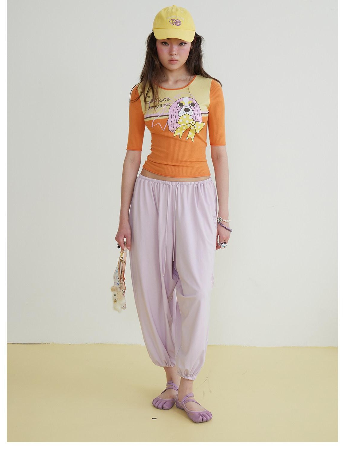 sancco house Contrast Print Rolled Hem Slim Knit Women&
