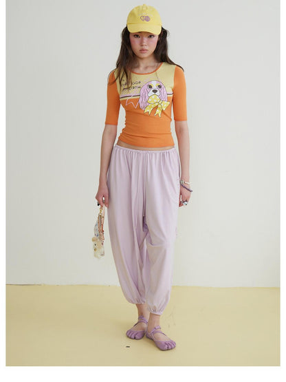 sancco house Contrast Print Rolled Hem Slim Knit Women&