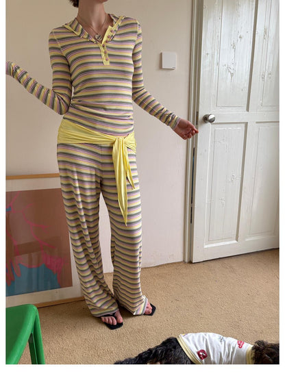 sancco house Contrast Striped Hooded Slim Fit Knit Women&