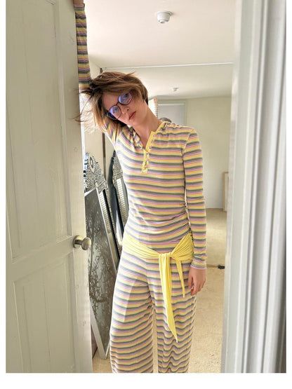 sancco house Contrast Striped Hooded Slim Fit Knit Women&