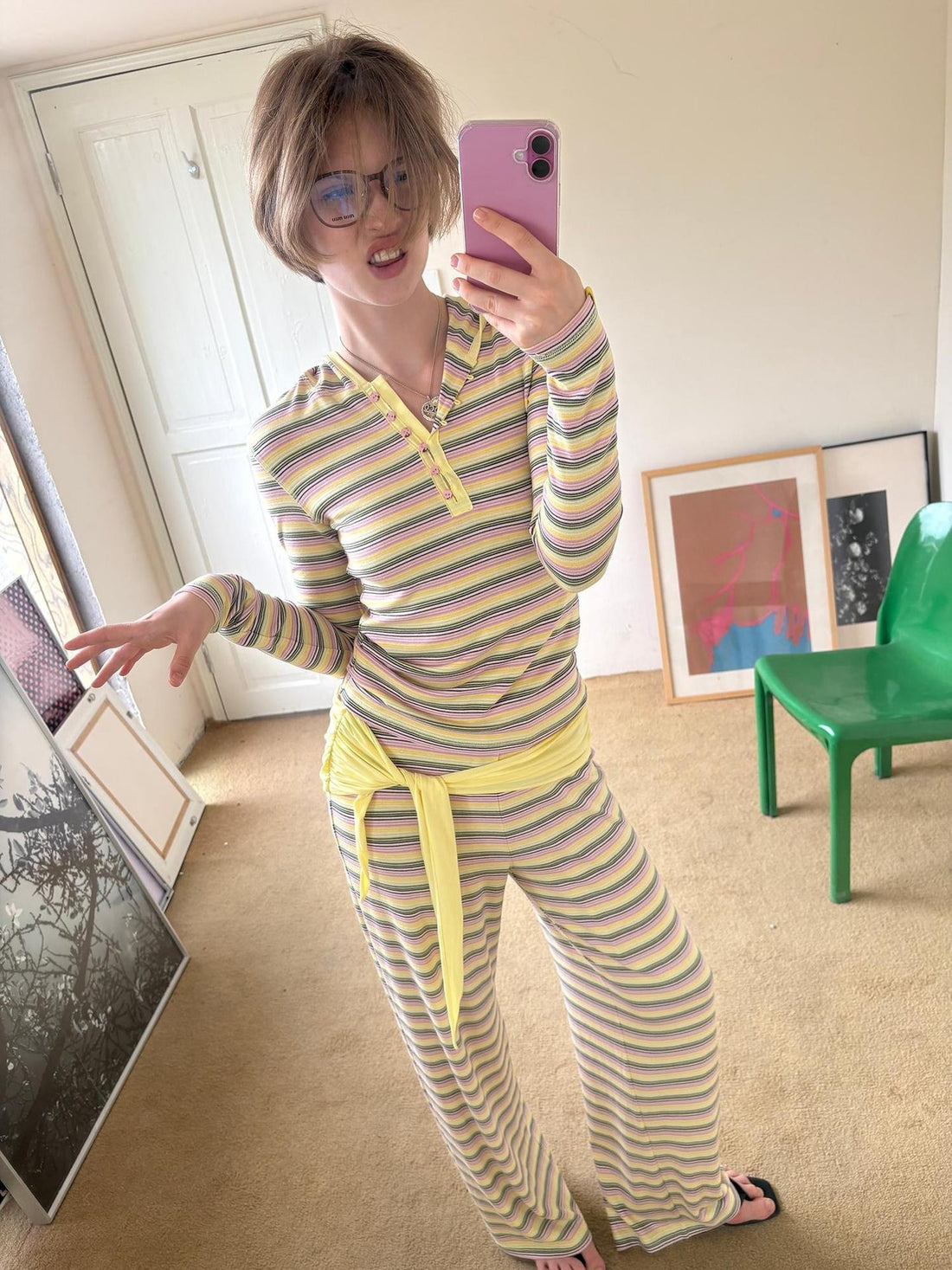 sancco house Contrast Striped Hooded Slim Fit Knit Women&