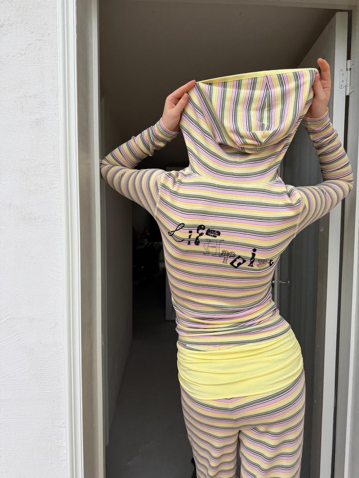 sancco house Contrast Striped Hooded Slim Fit Knit Women&