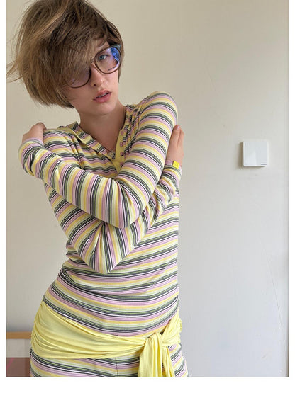 sancco house Contrast Striped Hooded Slim Fit Knit Women&