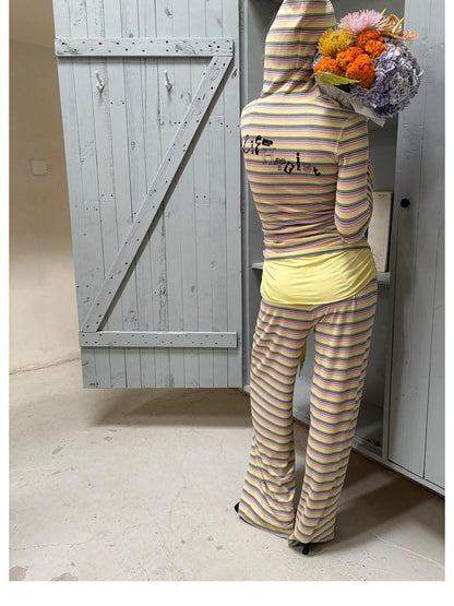 sancco house Contrast Striped Hooded Slim Fit Knit Women&