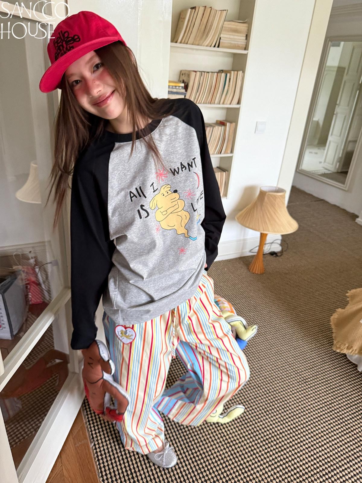 sancco house Cute Dog Playful Print Raglan Women&