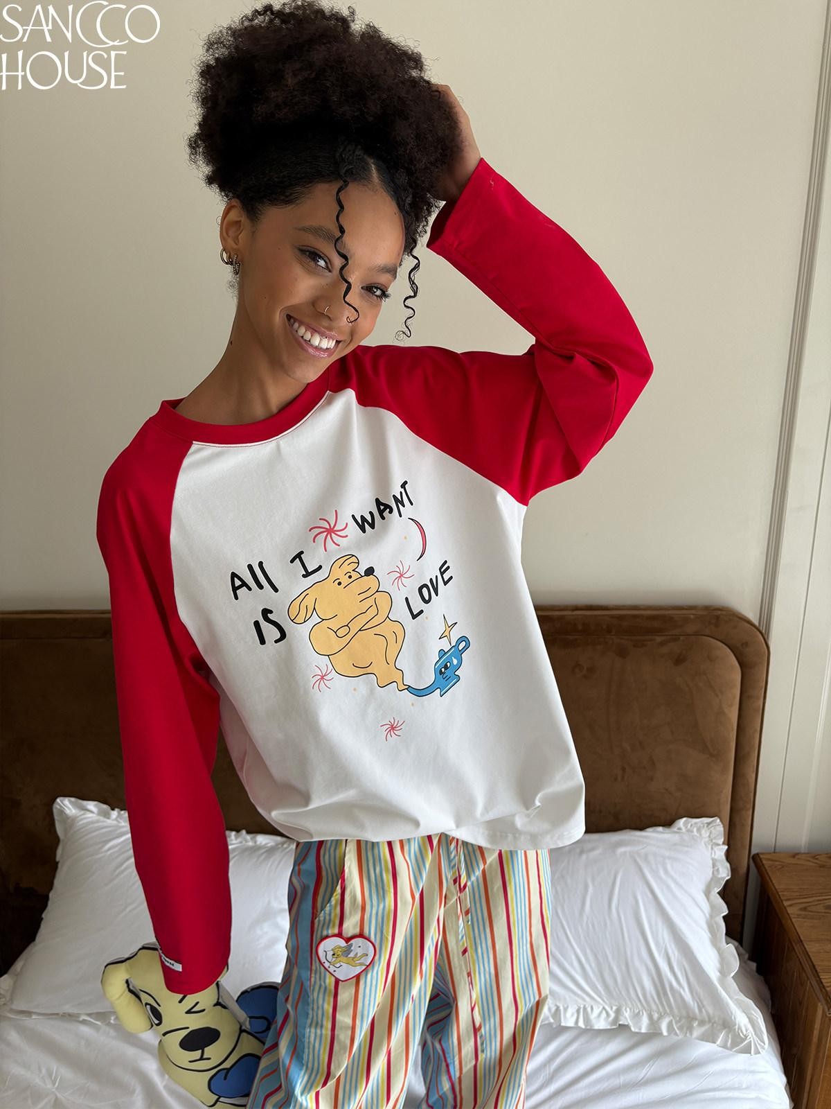 sancco house Cute Dog Playful Print Raglan Women&