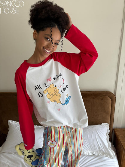 sancco house Cute Dog Playful Print Raglan Women&