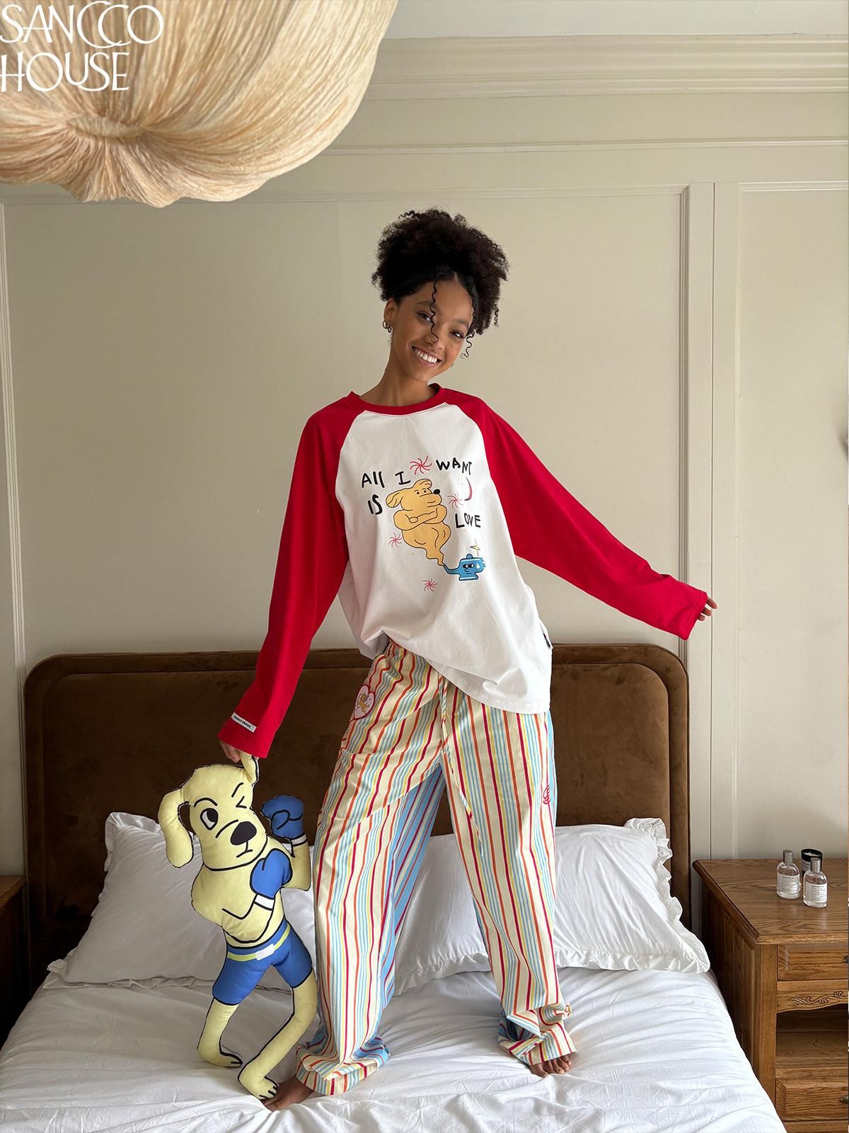 sancco house Cute Dog Playful Print Raglan Women&
