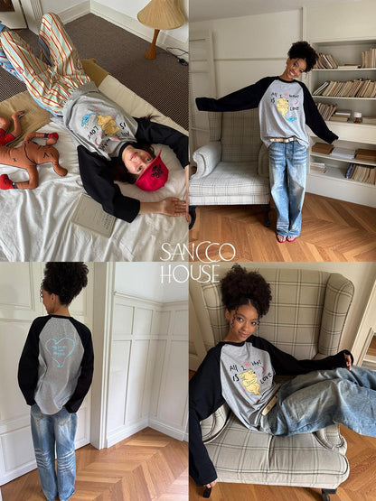 sancco house Cute Dog Playful Print Raglan Women&