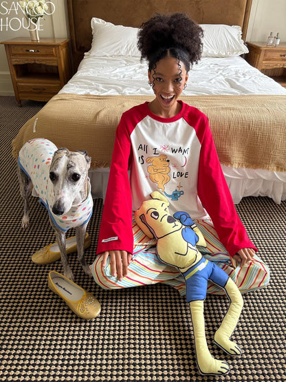 sancco house Cute Dog Playful Print Raglan Women&