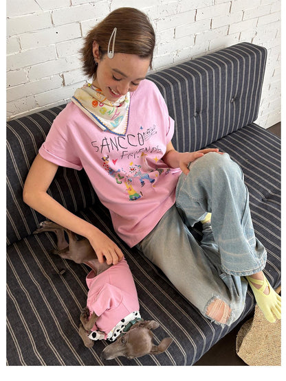 sancco house Cute Print Crewneck Women&