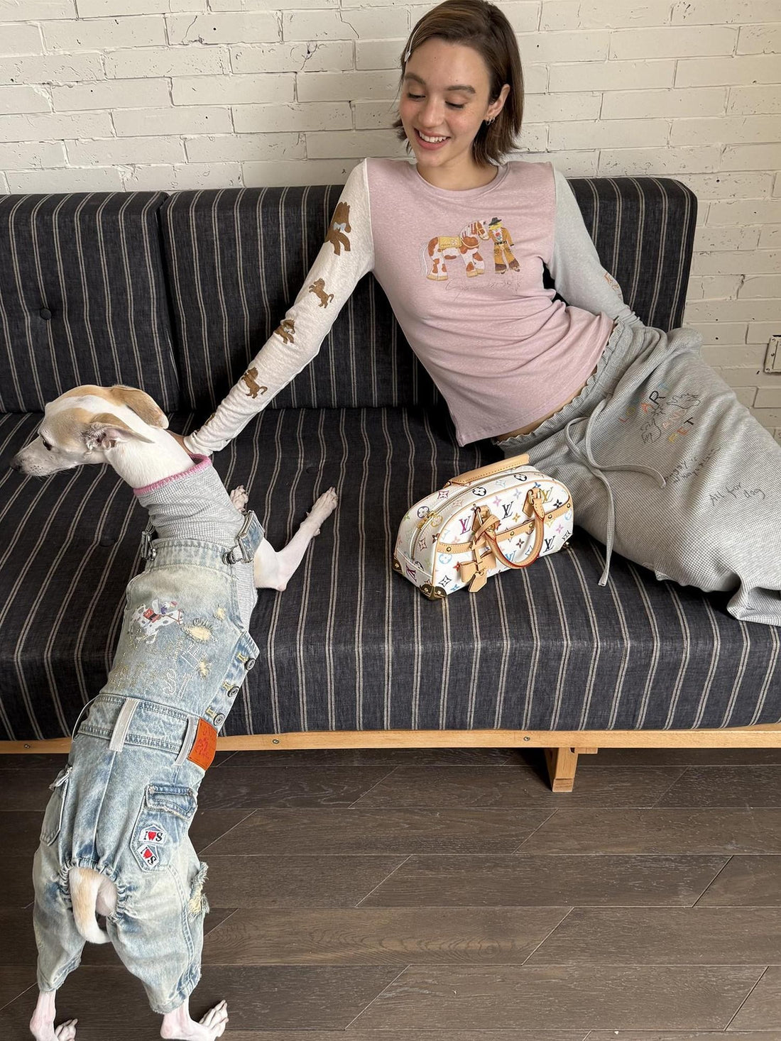 sancco house Denim Puppy Print Colorblock Women&