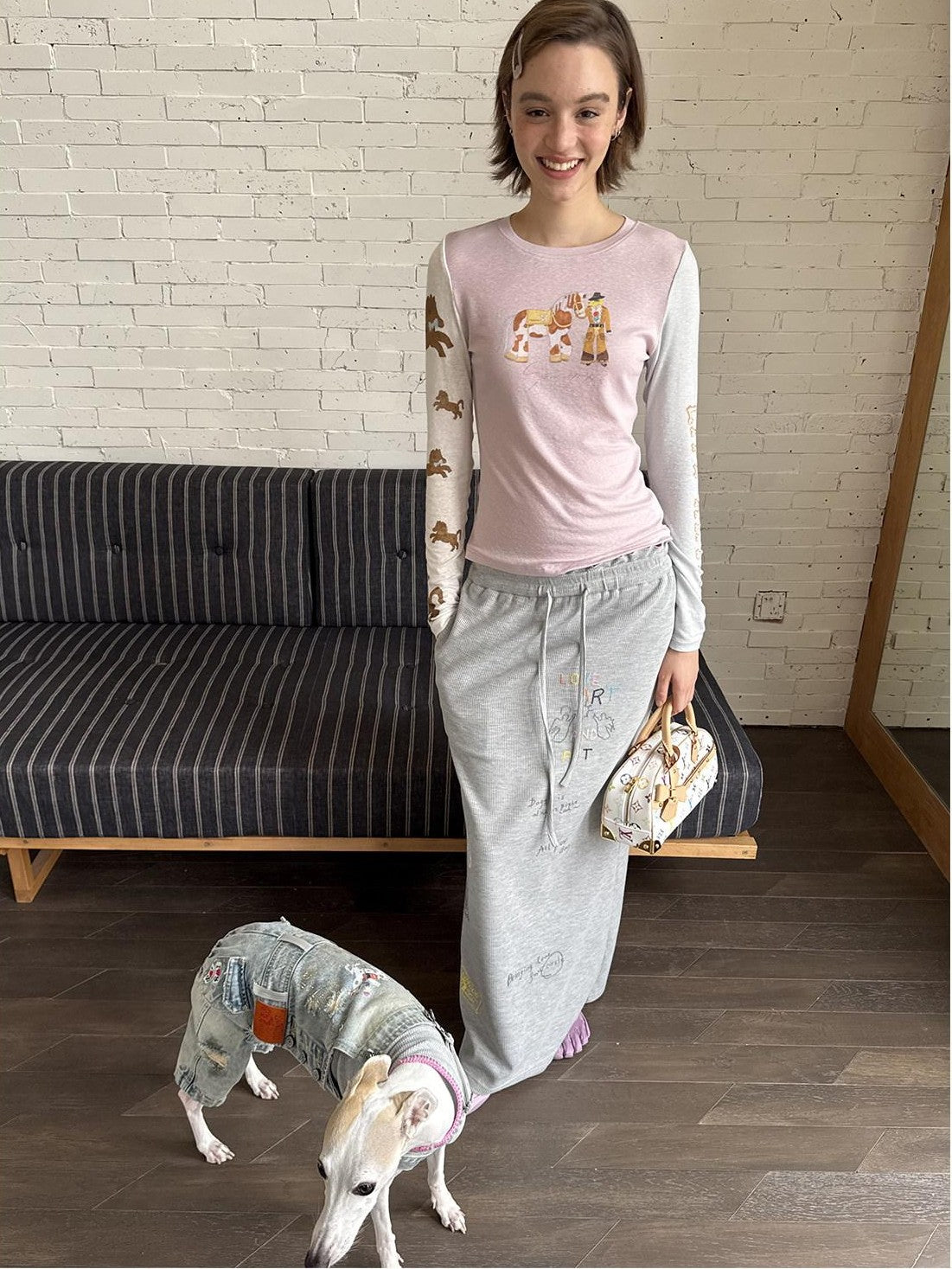 sancco house Denim Puppy Print Colorblock Women&