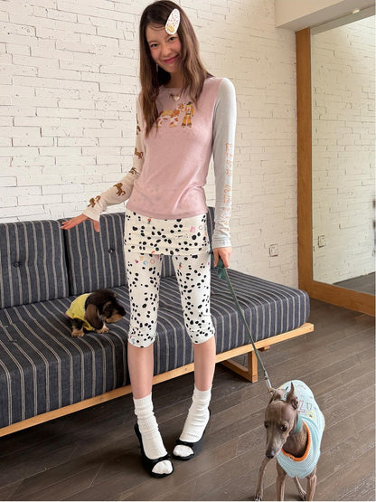 sancco house Denim Puppy Print Colorblock Women&