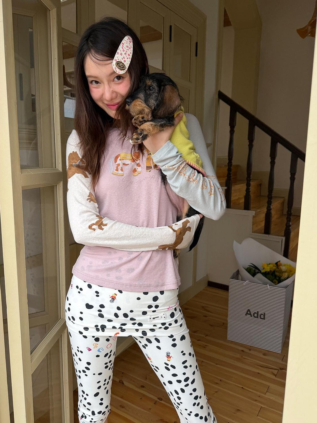 sancco house Denim Puppy Print Colorblock Women&