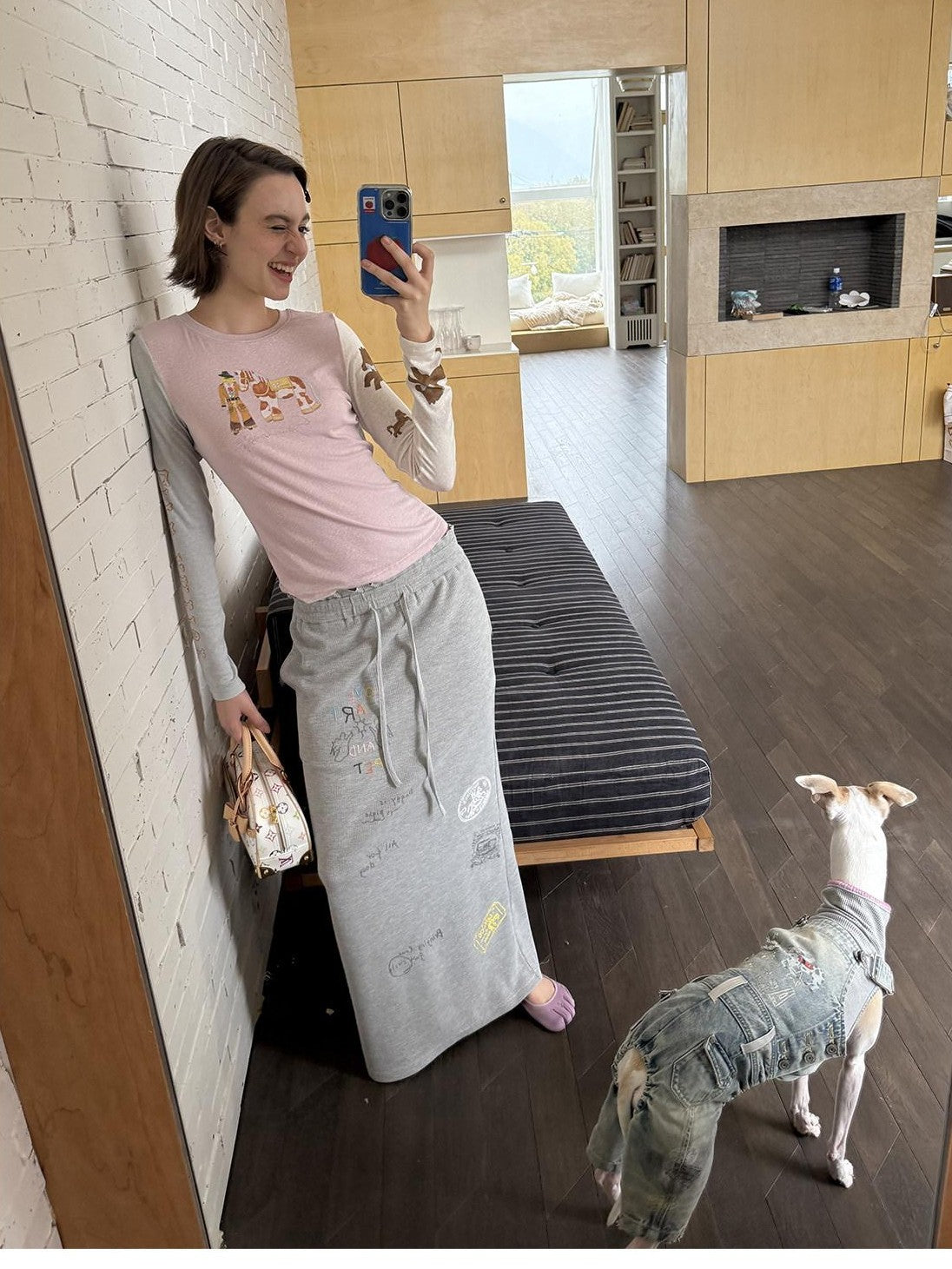 sancco house Denim Puppy Print Colorblock Women&