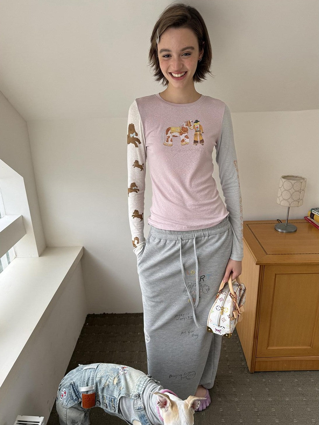 sancco house Denim Puppy Print Colorblock Women&