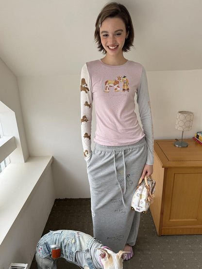 sancco house Denim Puppy Print Colorblock Women&