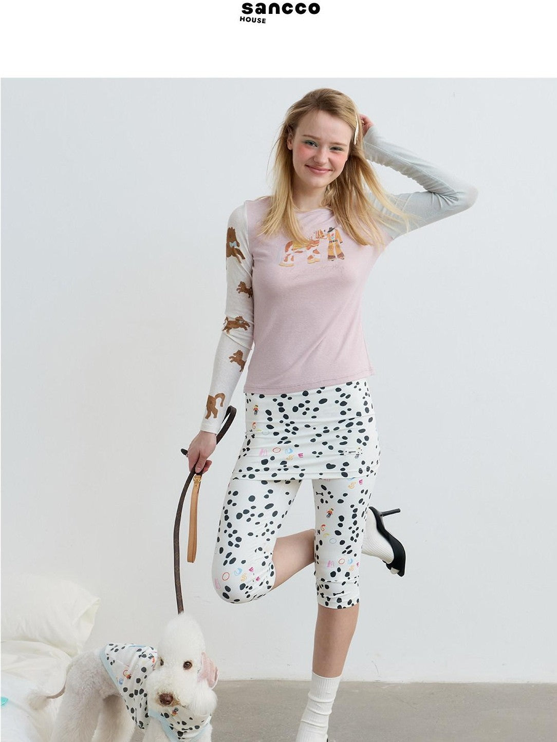 sancco house Denim Puppy Print Colorblock Women&