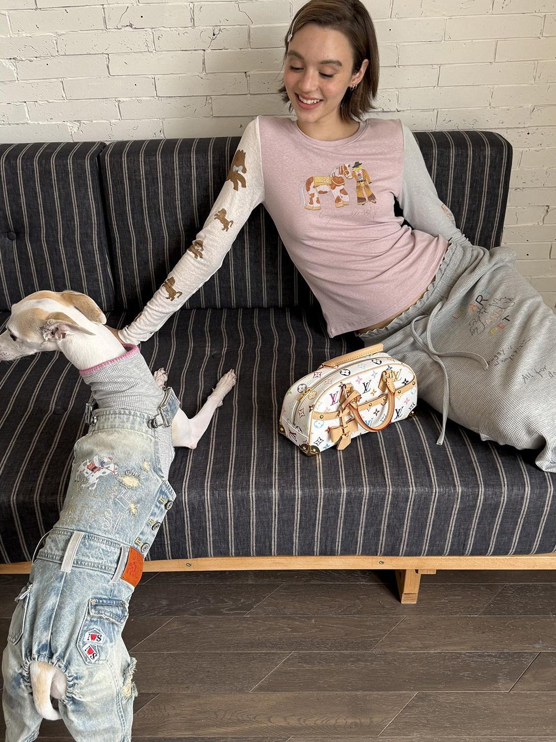 sancco house Denim Puppy Print Colorblock Women&