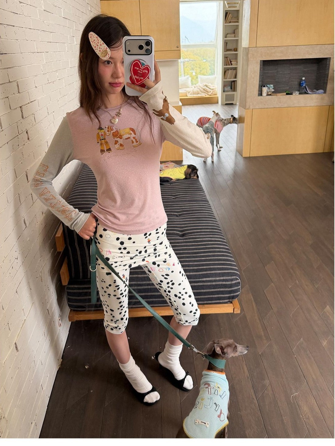 sancco house Denim Puppy Print Colorblock Women&