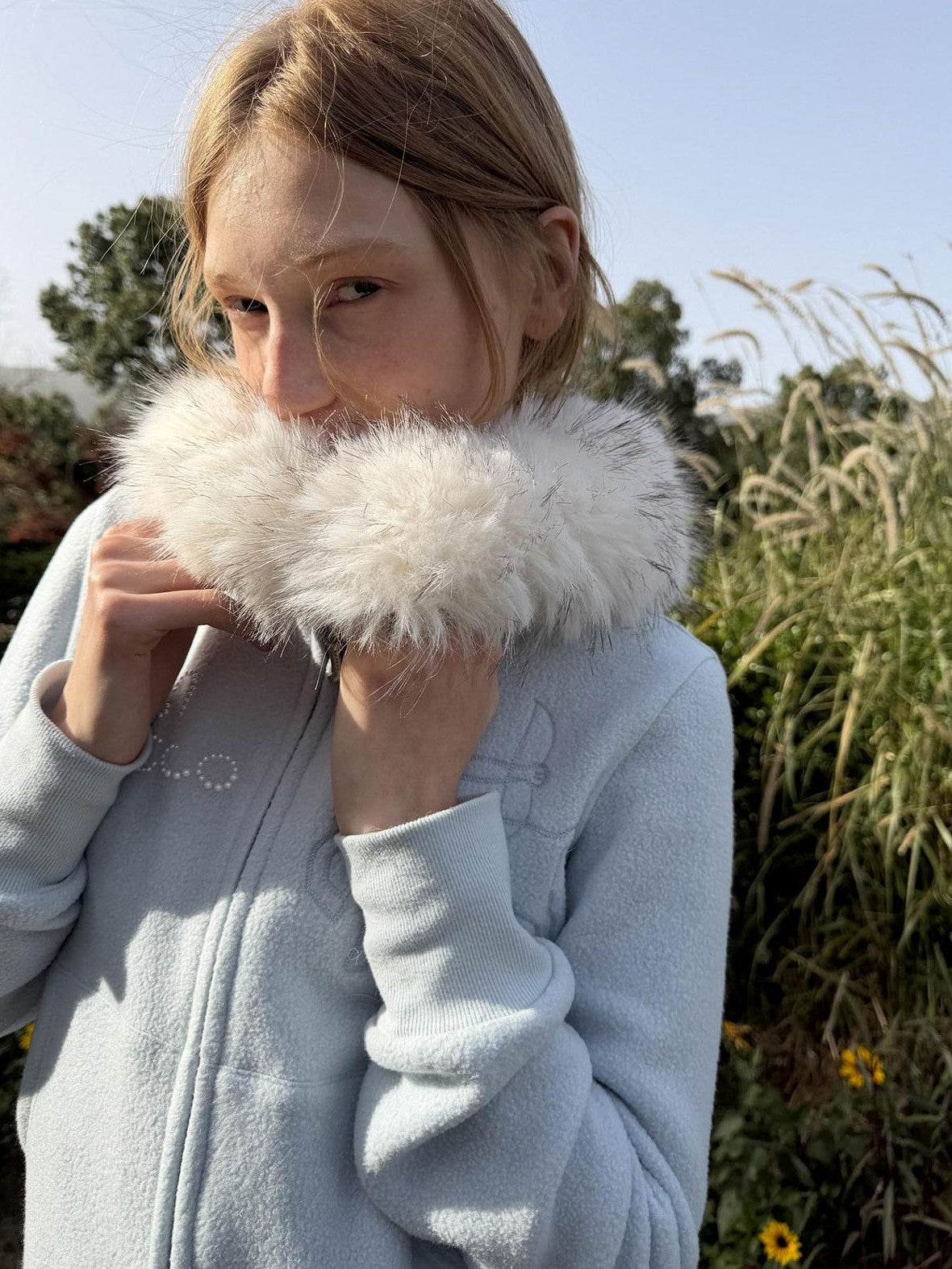 sancco house Detachable Fur Collar Double Sided Fleece Hooded Women&